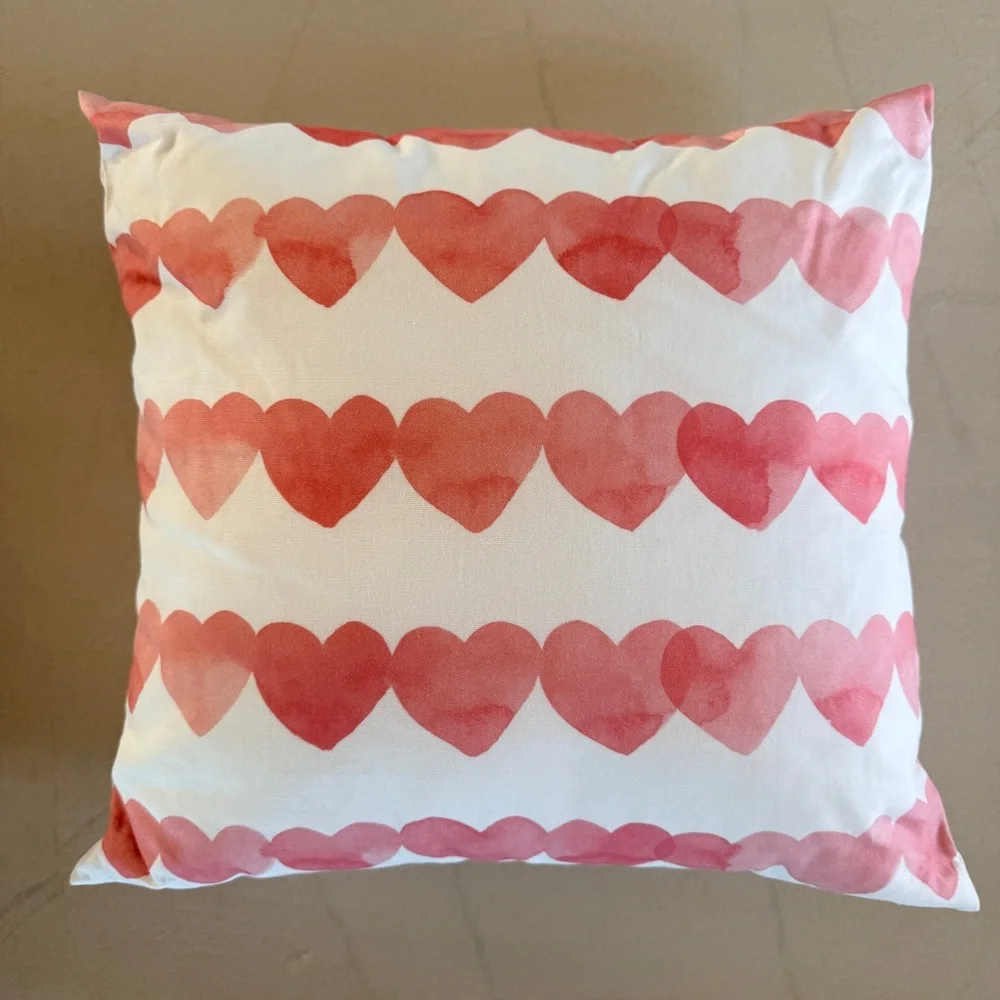 Minted Pink Heart Stripe Throw Pillow Covers Set of 2 20x20 White Pink